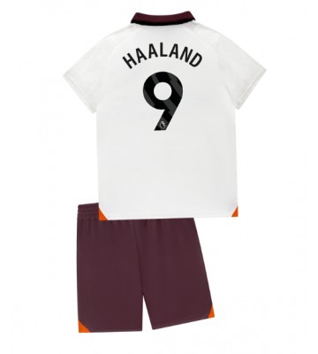 Lacne Dětský Futbalové dres Manchester City Erling Haaland #9 2023-24 Krátky Rukáv - Preč (+ trenírky)